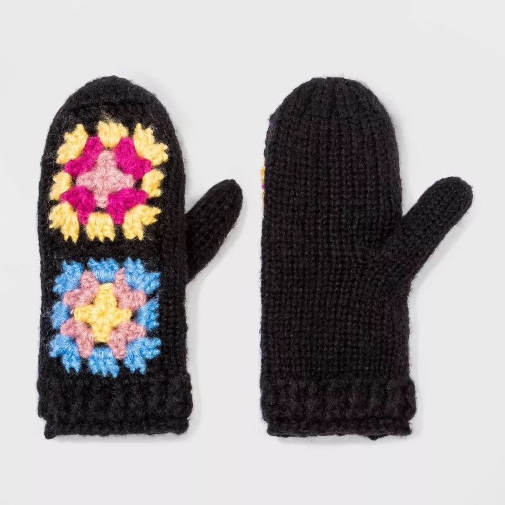 Wild Fable Floral Granny Square Crochet Knit Mittens
